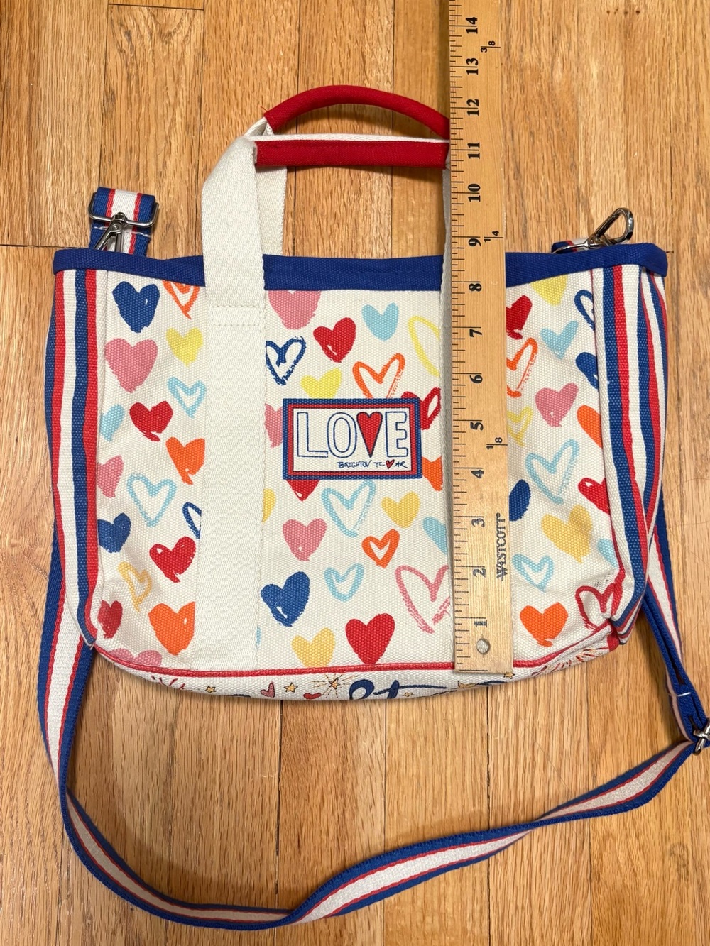 Brighton Multicolor Heart-Print Tote with Striped Strap